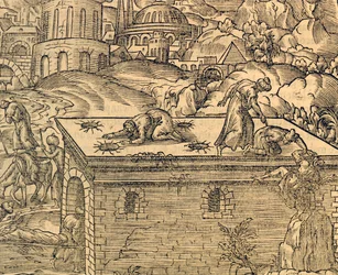 Cemitério cristão de Acheldemach, gravura de Cosmographie universelle, de Andre Thevet (1504-1592), Paris