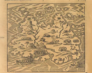Mapa da Ilha da Trindade nas Antilhas, da cosmografia universal de Andre Thevet
