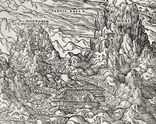 Região montanhosa do Sinai, gravura de Andre Thevet (1504-1592), Paris, França