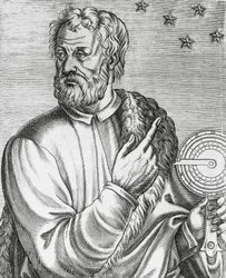 Retrato de Cristóvão Colombo (1451-1506), navegador italiano, gravura de Les Vrais portraits et Vies des Hommes illustres