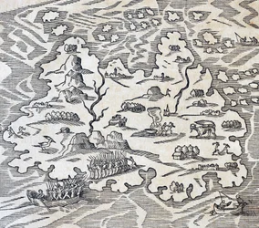 Ilha da Trindade, gravura da Cosmologia Universal, de Andre Thevet (1504-1592), Paris