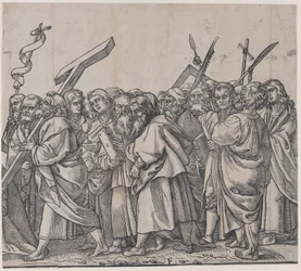 Seção F: Santos segurando cruzes, livros e armas, de O Triunfo de Cristo, 1836.