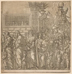 O triunfo de Júlio César: Procissão de homens, mulheres e crianças, 1593-99.