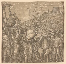 O triunfo de Júlio César: soldados carregando vasos, 1593-99.