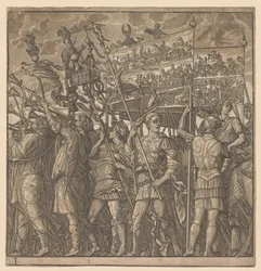 O triunfo de Júlio César: soldados carregando as imagens da guerra, 1593-99.