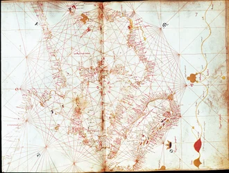 Mapa da Itália pela cartógrafa marinheira Andrea Bianco (século XV)