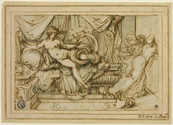 Olympias, mãe de Alexandre, visitada por Zeus na forma de uma serpente