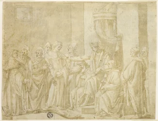 Santos Pedro e Paulo Disputando com Simão Mago diante de Nero (reto); Cinco cenas da história de Moisés (verso)