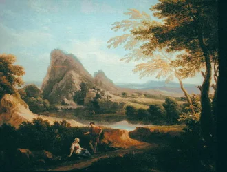 Paisagem com uma Cascata à Distância (óleo sobre tela)