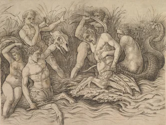 Deuses da Batalha dos Mares Parte direita de um friso, ca. 1485-88.
