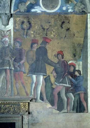Cortes da corte do marquês Ludovico Gonzaga III de Mântua, da Câmara degli Sposi ou Camera Picta, detalhe afresco 1465-74 de 78449