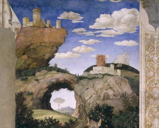 Paisagem com um castelo, da Câmara degli Sposi ou Camera Picta, 1465-74 (afresco)