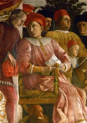 Lodovico Gonzaga, a sua mulher Bárbara de Brandeburgo, familiares e cortesãos (fresco)