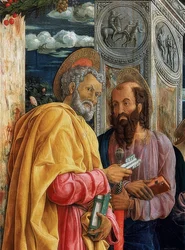 Altar de San Zeno. Detalhe do lado esquerdo. 1457-1460. Na foto estão Simon Petrus e Paulus von Tarsus