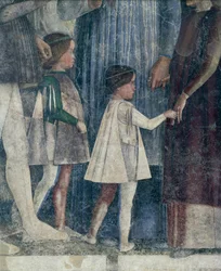 Sigismundo e Francesco II Gonzaga, detalhe de Meeting Wall de Andrea Mantegna (1431-1606), fresco, Castelo de San Giorgio, Câmara de Casamento ou Camera Picta, Mântua
