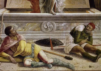 A ressurreição, detalhe da predela do retábulo de San Zeno (tempera sobre madeira