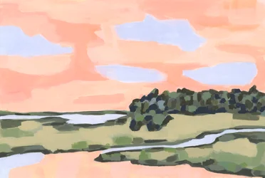 Céu de pêssego e terra verde, 2023 (acrílico sobre papel)