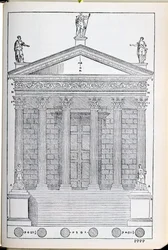 Elevação do Templo de Nimes, ilustração de uma cópia fac-símile de &39;I Quattro Libri dell&39;Architettura&39; escrita por Palladio, publicada originalmente em 1570