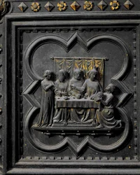 A Apresentação da Cabeça de São João Batista ao Rei Herodes (21 aC-39 dC), décimo sétimo painel das Portas do Sul do Batistério de San Giovanni, 1336 (bronze)