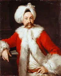 Retrato de um cavalheiro de pé, meio comprimento, em traje oriental,