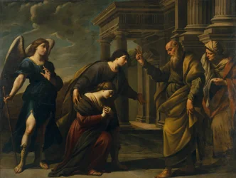 Raguels Bênção de sua filha Sarah antes de deixar Ecbatana com Tobias, c. 1640