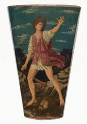 David com a cabeça de Golias, c.1450-1455 (têmpera sobre couro sobre madeira)