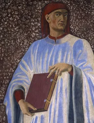 Giovanni Boccaccio (1313-75) da série Villa Carducci de homens e mulheres famosos (detalhe), c.1450 (fresco colocado sobre tela)
