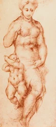 Caridade, desenho de Pontormo, anteriormente atribuído a Andrea del Sarto. Gabinete de Desenhos e Gravuras, Galeria Uffizi, Florença