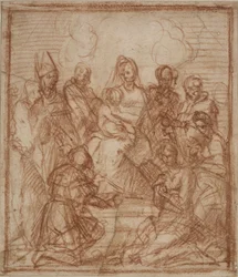 Madonna entronizada com criança e oito santos Estudo de composição, 1528