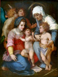Madonna e Criança com Santa Isabel, São João e dois anjos Pintura sobre madeira por Andrea del Sarto (1486-1530) 1515-1516 Sol. 141x106 cm Paris, Musee du Louvre