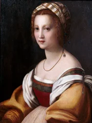 "Retrato de uma mulher Pintura de Andrea del Sarto (1486-1531) cerca de 1514 Dim 73x56 cm Museo del Prado, Madrid