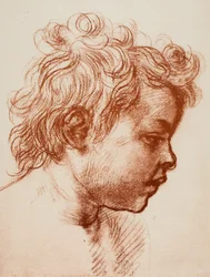 Estudo para a cabeça de São João (criança) da Sagrada Família, Galeria Palatina, Pitti; desenho por Andrea del Sarto, Gabinete de Desenhos e Gravuras, Galeria Uffizi, Florença