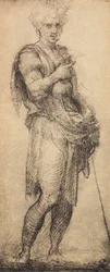 Estudo de uma figura masculina, desenhando por Andra del Sarto. Gabinete de Desenhos e Gravuras, Galeria Uffizi, Florença