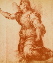 Estudo de um anjo, desenhando por Andrea del Sarto feito para o anúncio agora abrigado na galeria de Palatina. Gabinete de Desenhos e Gravuras, Galeria Uffizi, Florença