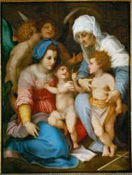 A Sagrada Família. Santa Maria, Jesus, São João Batista e a sua mãe Santa Isabel ...