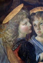 O batismo de Cristo, Detalhe - óleo e tempera no painel