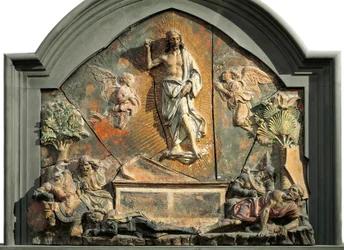 A Ressurreição de Cristo (o soldado adormecido é representado como Lourenço de Médici, Lourenço, o Magnífico). Relevo de terracota policromada de Andrea del Verrocchio (1437-1488). Século XV. Museo Nazionale del Bargello, Florença