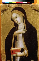 "Virgin Annunciation" (Anunciado Virgem) Tempera sobre madeira por Andrea di Bartolo (1389-1428) 1410 aproximadamente Museu Pushkin, Moscovo
