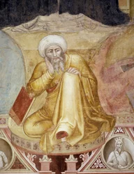 Triunfo de São Tomás de Aquino, detalhe da figura abaixo do trono, da Capela Espanhola, c.1365 (fresco)