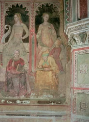 A Igreja Militante e Triunfante, na Capela Espanhola, detalhe da Retórica, Cícero, Gramática e Aelius Donatus