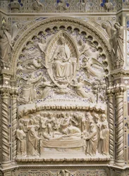 Tabernáculo, detalhe mostrando a Morte e Assunção da Virgem, 1359