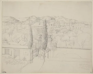 Vista da minha janela, via valfonda em Florença (Jardins em Florença vistos da janela do artista)
