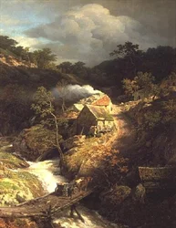 Uma paisagem montanhosa com uma torrente