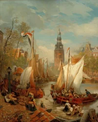 Cena portuária em Amsterdã (foto de praia holandesa)