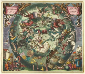 Mapa celeste do céu meridional de 1660 por Andreas Cellarius