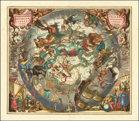 Mapa celeste do céu austral de 1660, ilustrando as constelações do hemisfério sul