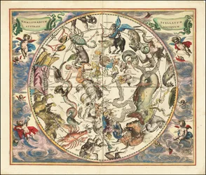 Mapa celeste de 1660 das constelações do hemisfério sul
