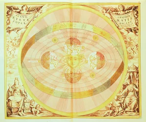 O sistema copernicano do sol, da &39;Harmonia Macrocosmica&39;, publicado em Amsterdã, 1660 d