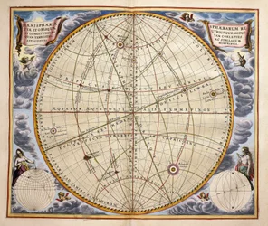 Trajetórias de planetas e estrelas vistas da Terra, gravadas a partir da Harmonia Macrocosmica, de Andreas Cellarius (1596-1665)