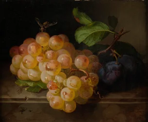 Fruta ainda vida com uma abelha